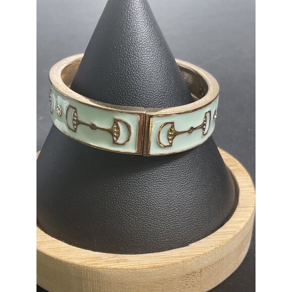 Vintage Formash Gold-Tone & Mint Enamel Hinged Bangle Bracelet With Horse Bit De - Picture 5 of 5